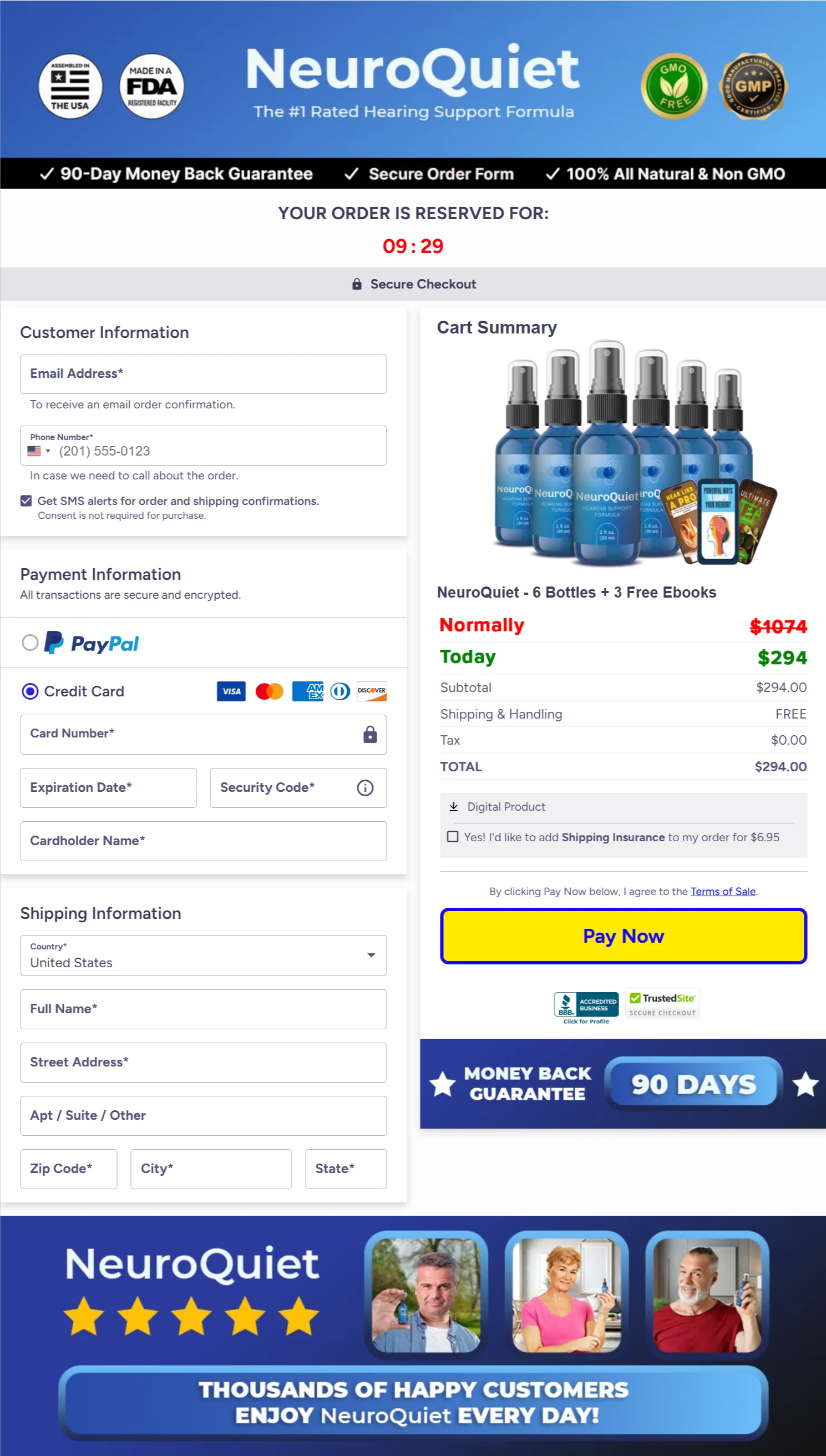 NeuroQuiet checkout page